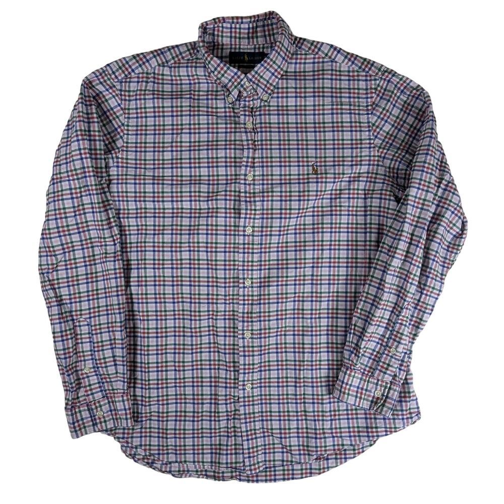 RALPH LAUREN Vintage Classic Fit Pink Tattersall Check Plaid Pony‎ Logo Shirt XL